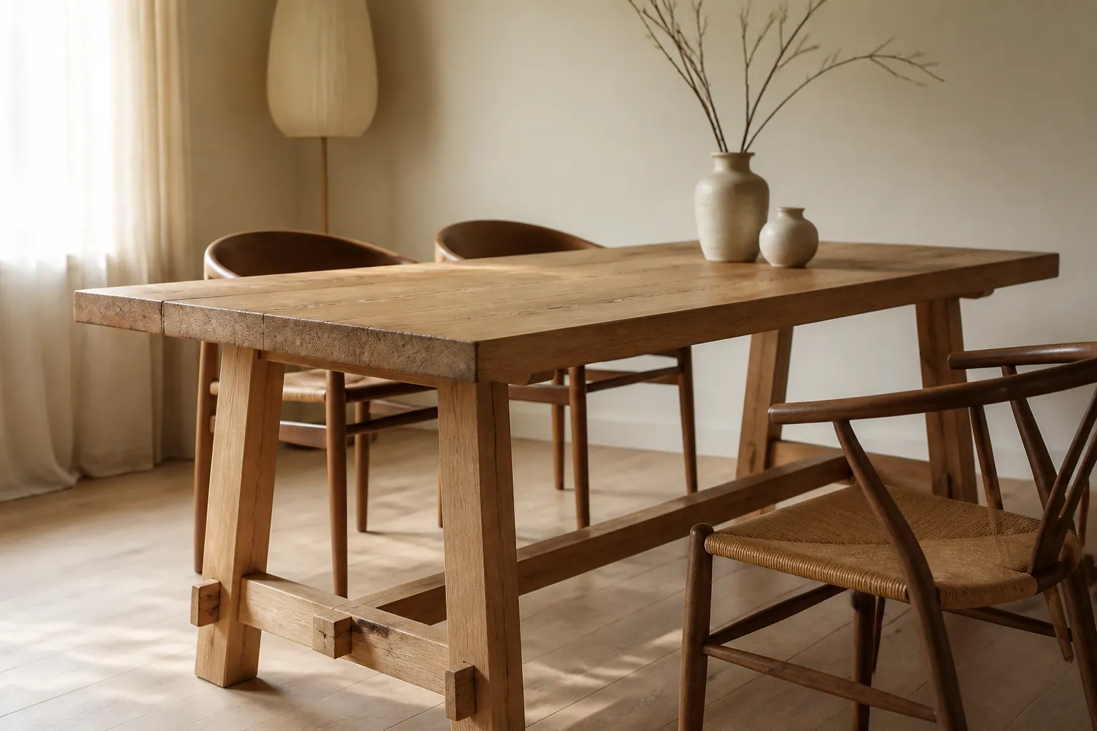 Table de repas en bois massif aux lignes sobres